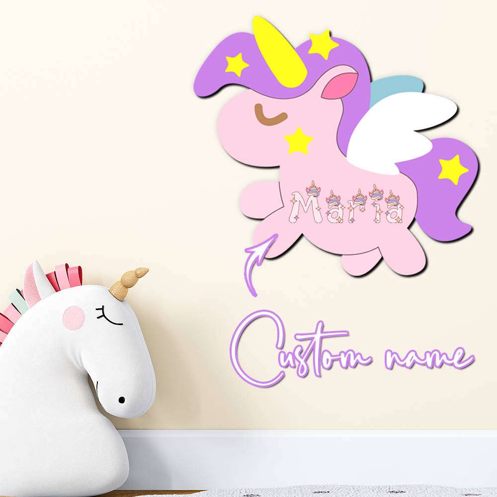 Baby Nursery Sign - Papan Nama Unicorn Kayu Custom, Huruf