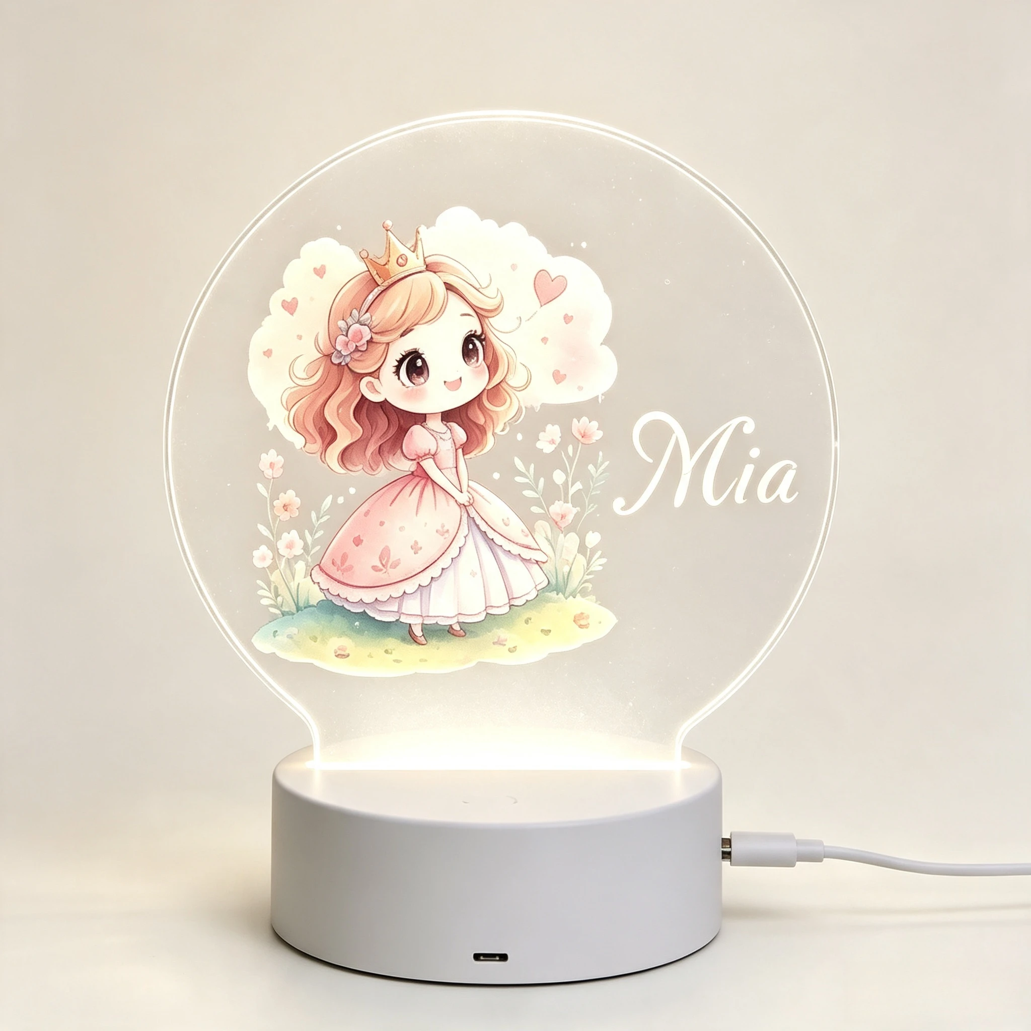 Baby Nursery Light - Lampu Malam Akrilik Bulat Motif Bunga