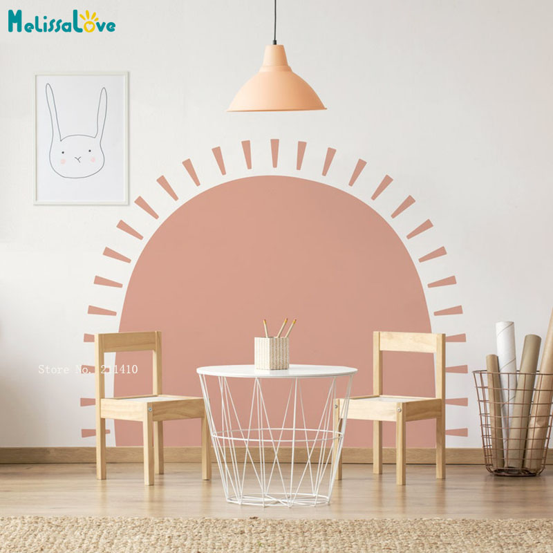 Baby Nursery Wallpaper - Stiker Dinding Boho Setengah Matahari Abstrak