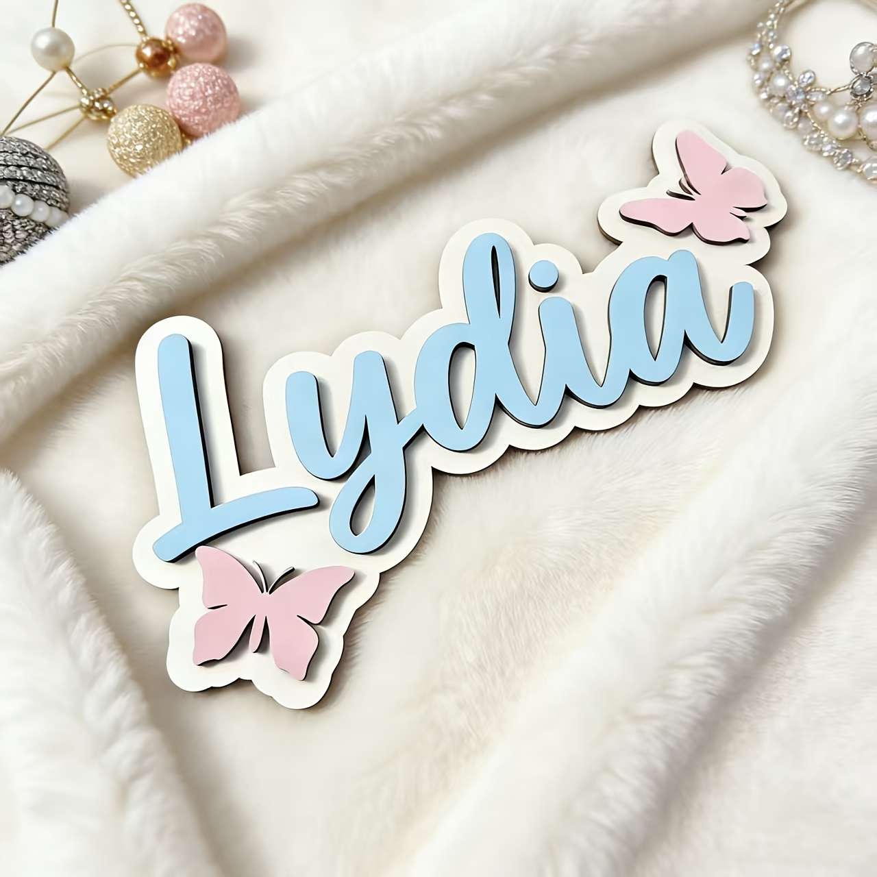 Baby Nursery Sign - Tanda Kamar Nama Kupu-kupu Biru &