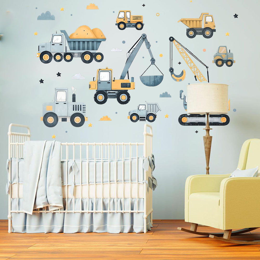 Baby Nursery Decals - Set Kendaraan Ekskavator Kartun Stiker Dinding