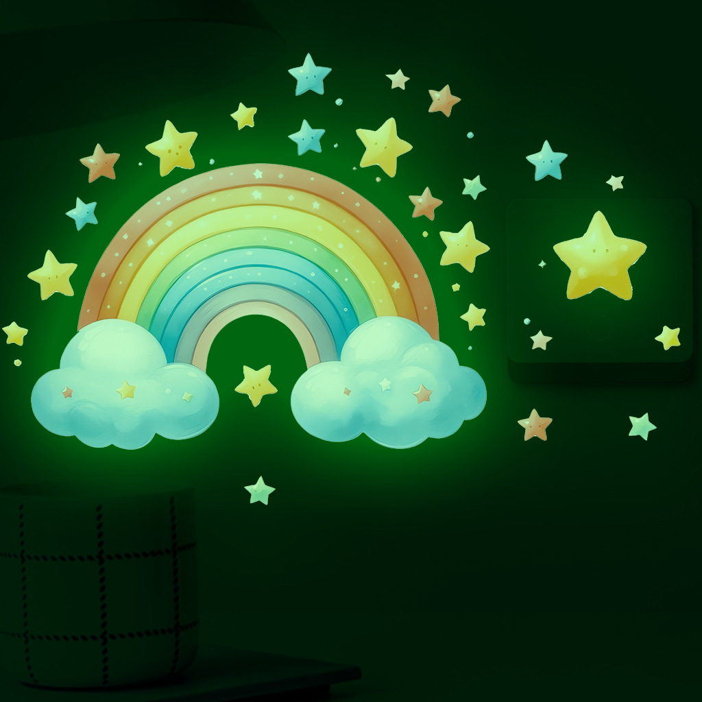 Baby Nursery Diy - Stiker Dinding Pelangi Kartun Bercahaya Dalam