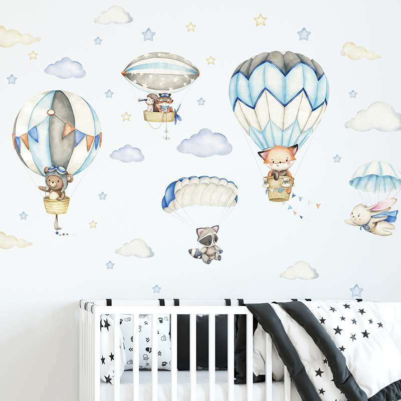 Baby Nursery Wallpaper - Stiker dinding balon udara hewan lucu
