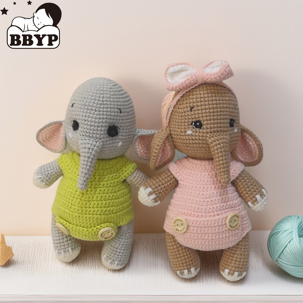 Baby Nursery Diy - Mainan Mewah Pasangan Gajah Rajutan Buatan
