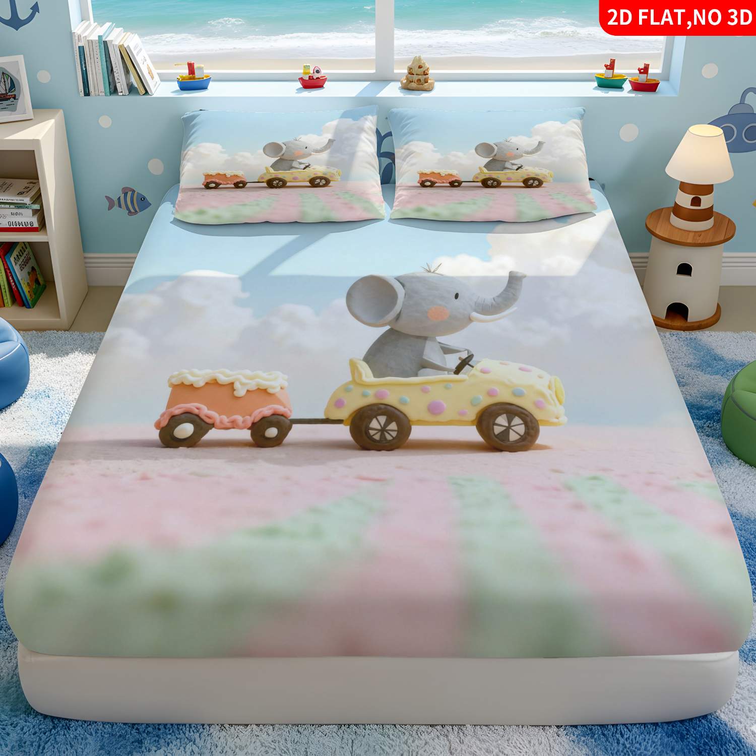 Baby Nursery Elephant Theme - Set Sprei Tiga Bagian Cetak Digital