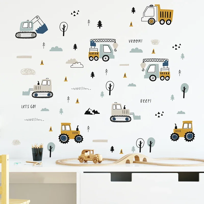 Baby Nursery Wallpaper - Gambar tangan lucu mobil truk kargo