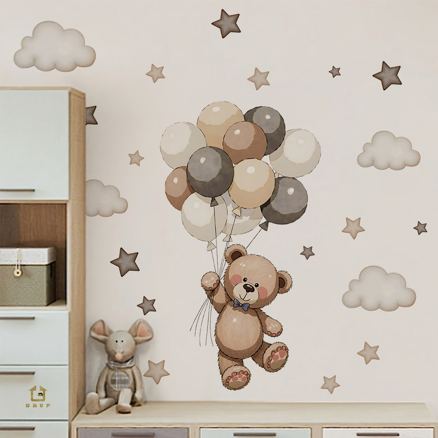 Baby Nursery Wallpaper - Stiker Dinding Beruang Teddy yang Menggemaskan,