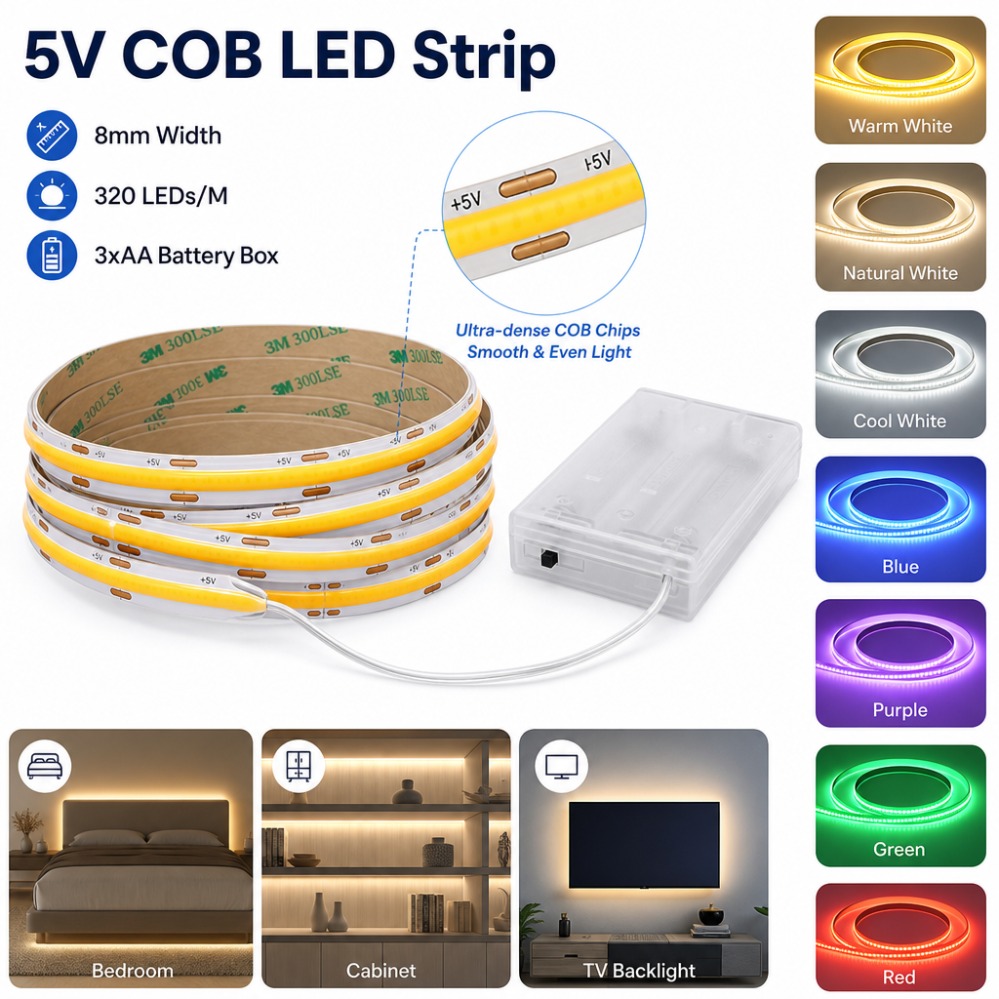 Drawer Dresser White - Baterai 3AA 5V COB LED Strip