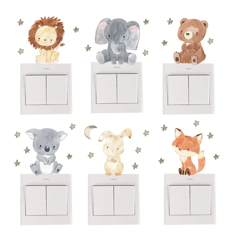 Baby Nursery Decals - 1/2/4/6Set Stiker Dinding Hewan Kartun untuk