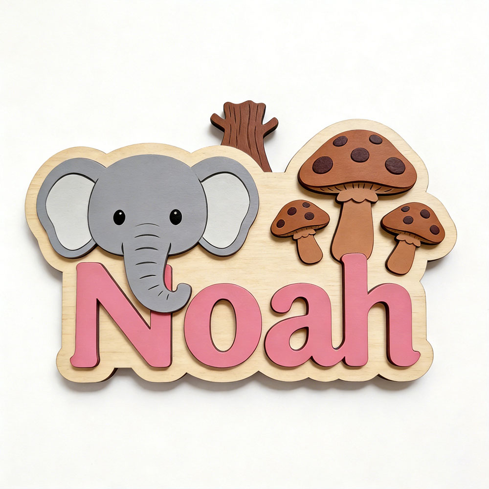 Plakat Nama Gajah & Jamur Kart - Baby Nursery Elephant Theme ulasan dan harga