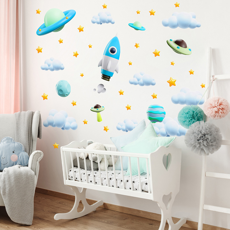 Stiker Dinding UFO Roket Luar  - Baby Nursery Diy ulasan dan harga