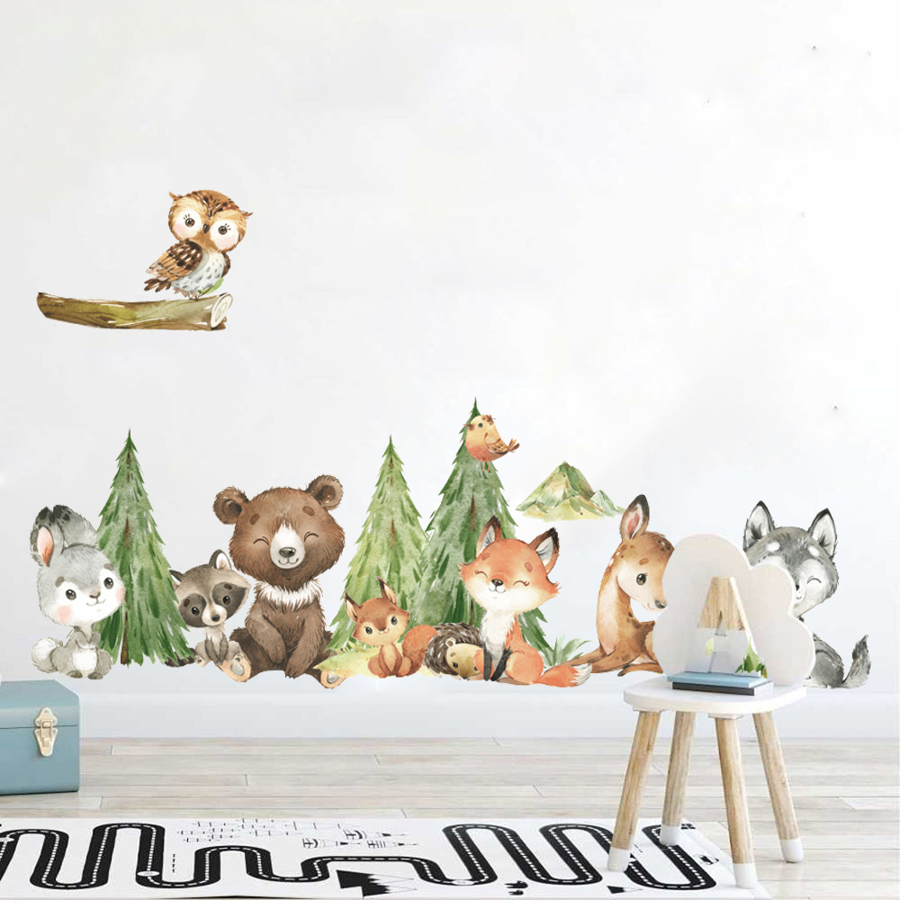 Stiker dinding hewan hutan cat - Baby Nursery Wallpaper ulasan dan harga