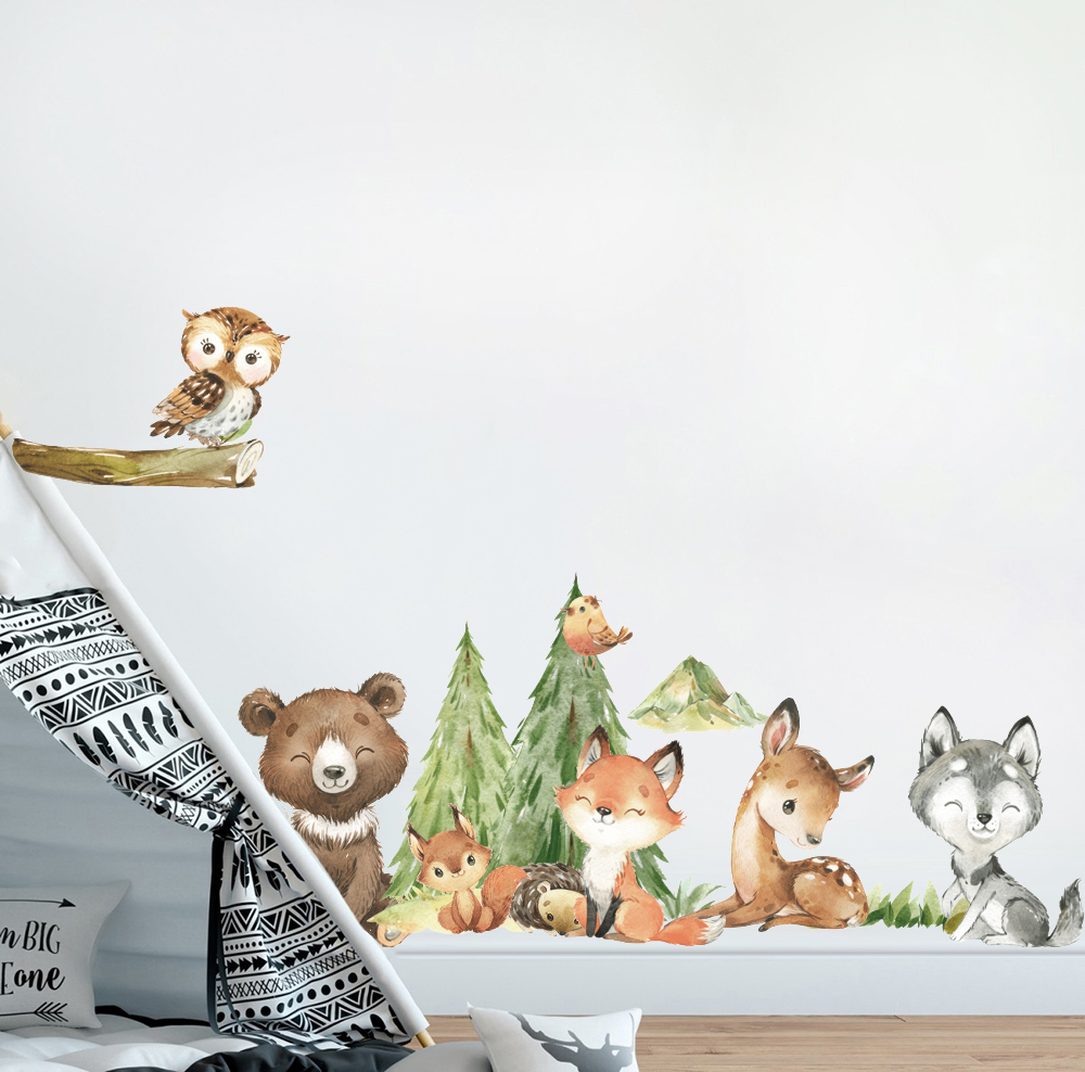Stiker dinding hewan hutan cat - Baby Nursery Wallpaper ulasan dan harga