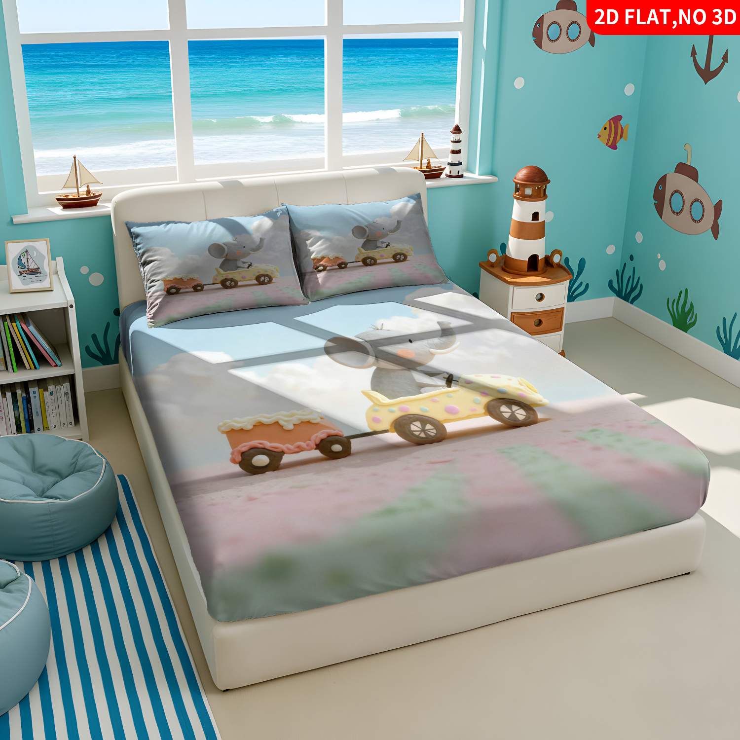Set Sprei Tiga Bagian Cetak Di - Baby Nursery Elephant Theme ulasan dan harga