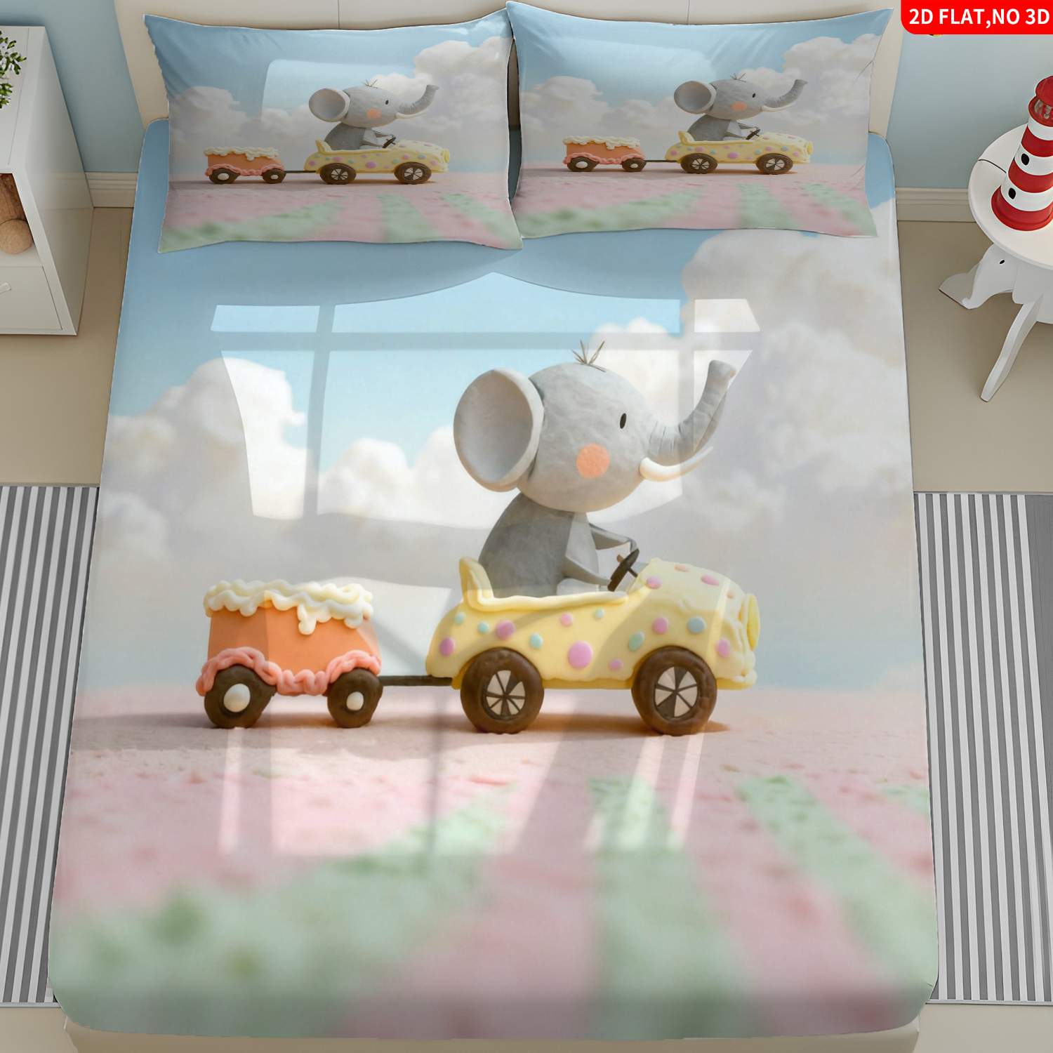 Set Sprei Tiga Bagian Cetak Di - Baby Nursery Elephant Theme ulasan dan harga