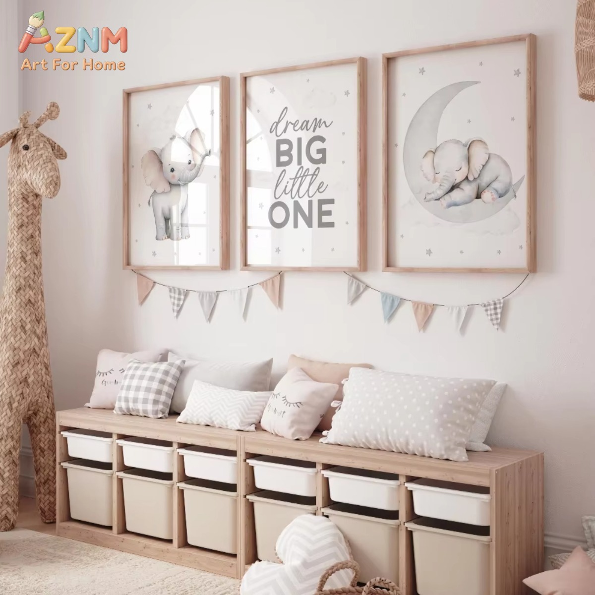 AZNM Set Cetakan Kamar Bayi Mo - Baby Nursery Elephant Theme ulasan dan harga