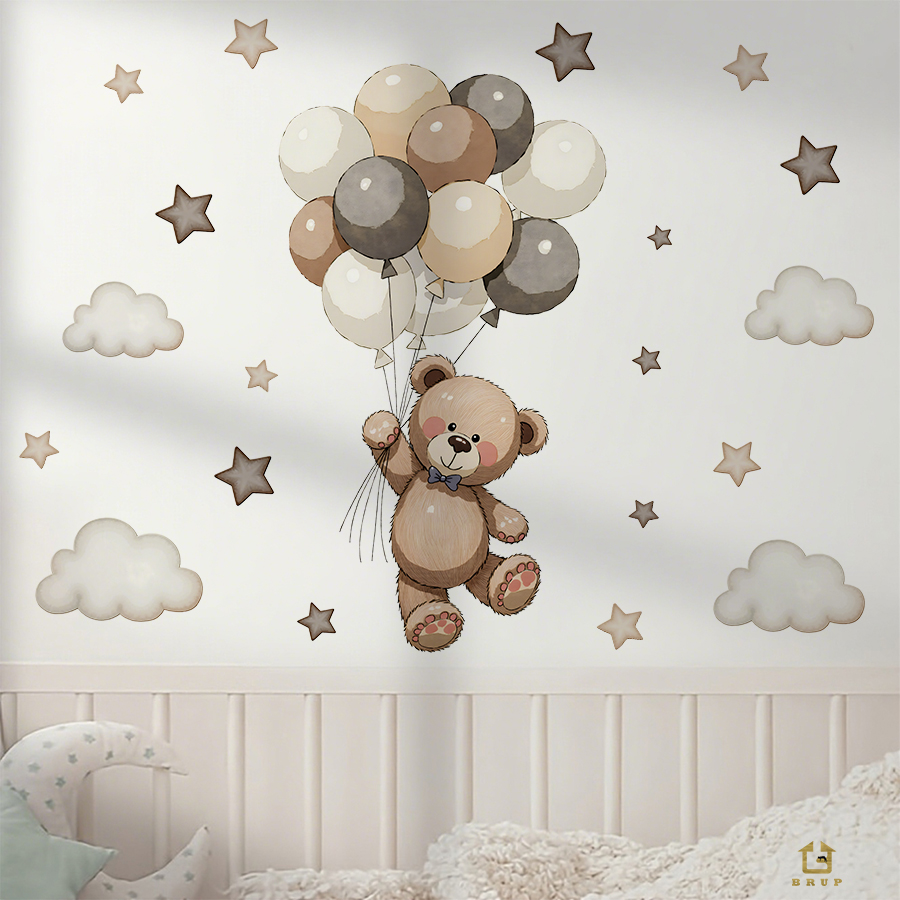 Stiker Dinding Beruang Teddy y - Baby Nursery Wallpaper ulasan dan harga